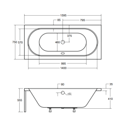 Besco wanna prostokątna Vitae 160x75 z czarną obudową, syfonem chrom i nóżkami