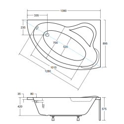 Besco wanna asymetryczna Ada prawa 140x90 z syfonem chrom i nóżkami