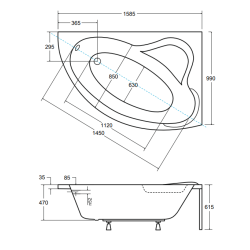 Besco wanna asymetryczna Ada prawa 160x100 z białą obudową, syfonem chrom i nóżkami
