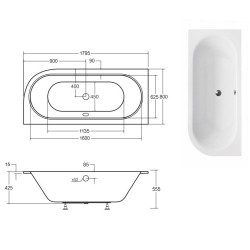 Besco wanna asymetryczna Avita Slim lewa 180x80 z syfonem chrom i nóżkami