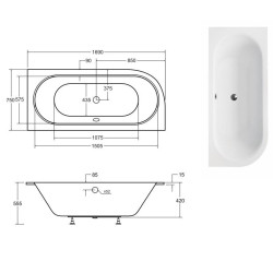 Besco wanna asymetryczna Avita Slim prawa 170x75 z syfonem chrom i nóżkami