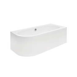 Besco wanna asymetryczna Avita prawa 150x75 z białą obudową, syfonem chrom i nóżkami