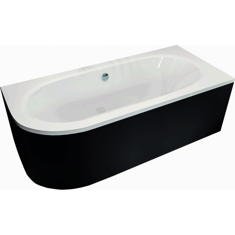 Besco wanna asymetryczna Avita prawa 150x75 z czarną obudową, syfonem chrom i nóżkami