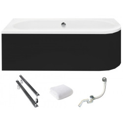 Besco wanna asymetryczna Avita lewa 170x75 z czarną obudową, syfonem i nóżkami