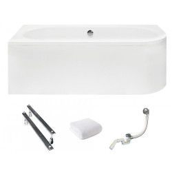 Besco wanna asymetryczna Avita lewa 170x75 z białą obudową, syfonem i nóżkami