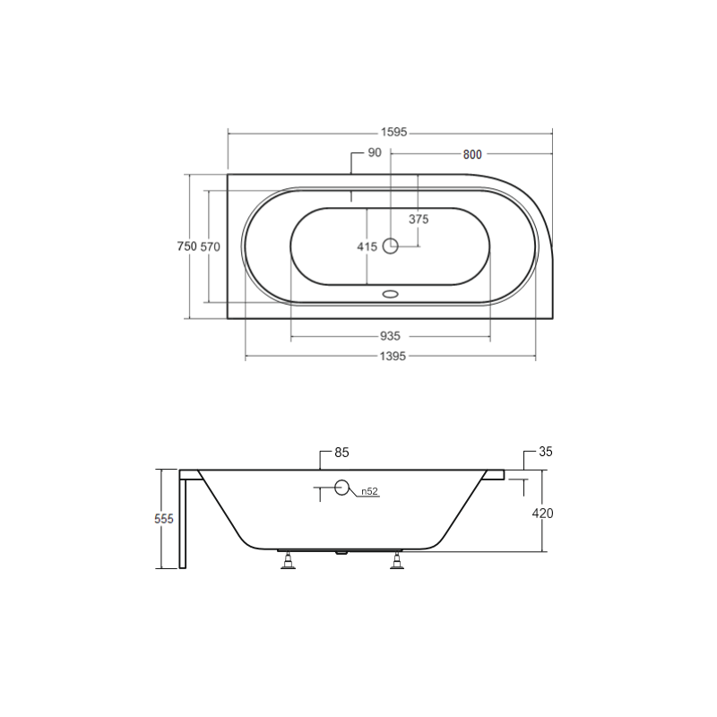 Besco wanna asymetryczna Avita prawa 160x75 z białą ryflowaną obudową,białym syfonem i nóżkami