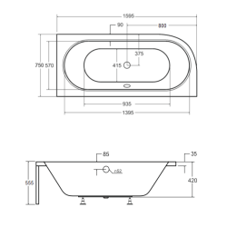 Besco wanna asymetryczna Avita prawa 160x75 z czarną ryflowaną obudową, czarnym syfonem i nóżkami