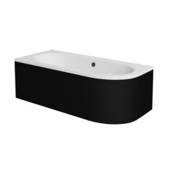 Besco wanna asymetryczna Avita lewa 150x75 z czarną obudową, syfonem chrom i nóżkami