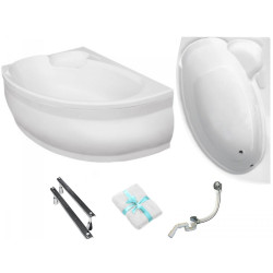 Besco wanna asymetryczna Finezja Nova lewa 155x95 z białą obudową, syfonem i nóżkami