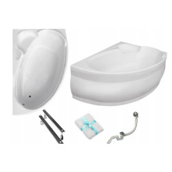 BESCO Wanna narożna Finezja Nova 155x95 z białą obudową prawa gratis syfon chrom nogi ręcznik