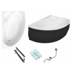 BESCO Wanna narożna Finezja Nova 155x95 z czarną obudową prawa gratis syfon nogi ręcznik