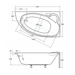 BESCO Wanna narożna Finezja Nova 155x95 prawa gratis syfon nogi ręcznik