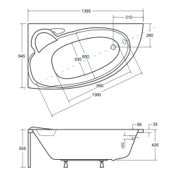 Besco wanna asymetryczna Finezja Nova lewa 140x95 z syfonem i nóżkami