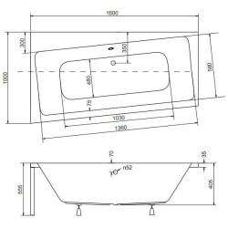 Besco wanna asymetryczna Infinity lewa 160x100 z biała obudową, syfonem chrom i nóżkami