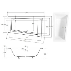 Besco wanna asymetryczna Intima Slim prawa 160x90 syfonem chrom i nóżkami