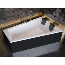 Besco wanna asymetryczna Intima lewa 150x85 z czarną obudową, syfonem chrom i nóżkami