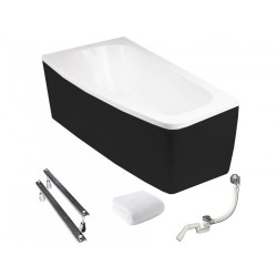Besco wanna asymetryczna Luna lewa 150x80 z czarną obudową, syfonem i nóżkami