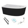 Besco wanna asymetryczna Milena lewa 150x70 z czarną obudową, syfonem chrom i nóżkami