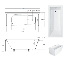 Besco Wanna prostokątna Modern 140x70 z obudową styropianową pod LED, syfonem chrom i nóżkami