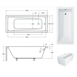Besco wanna prostokątna Modern 170x70 z obudową styropianową pod LED, syfonem i nóżkami