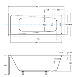Besco wanna prostokątna Modern 120x70 ze złotym syfonem i nóżkami
