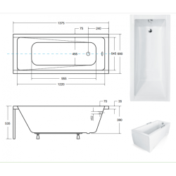 Besco wanna prostokątna Modern 140x70 z syfonem chrom i nóżkami