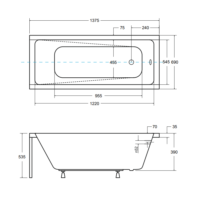 Besco wanna prostokątna Modern 140x70 z czarną obudowa, syfonem chrom i nóżkami