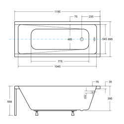 Besco wanna prostokątna Modern 120x70  z czarną obudową, syfonem czarnym i nóżkami