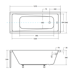 Besco wanna prostokątna Modern 140x70 z czarną obudową, syfonem czarnym  i nóżkami