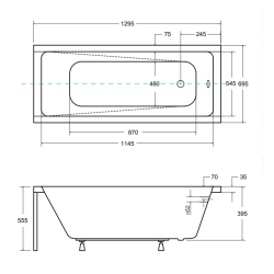 Besco Wanna prostokątna Modern 130x70 z czarną obudową, syfonem i nóżkami