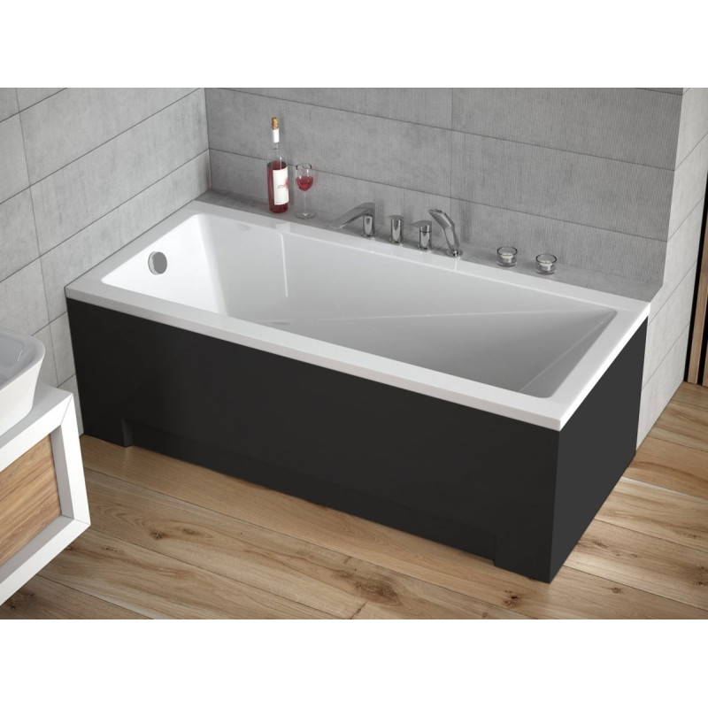 Besco wanna prostokątna Modern 170x70 z czarną obudową, syfonem chrom i nóżkami