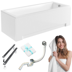 Besco wanna prostokątna Modern 180x80 z białą ryflowaną obudową, syfonem i nóżkami