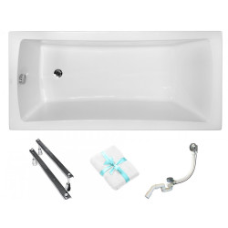 Besco wanna prostokątna Optima 160x70 z syfonem chrom i nóżkami