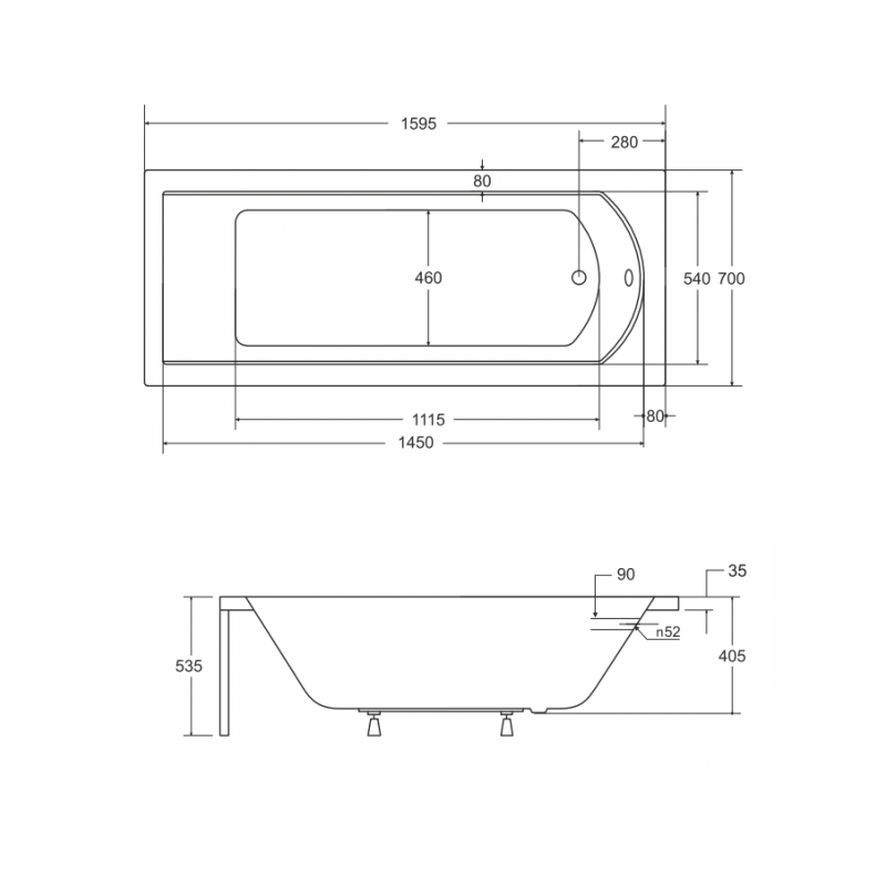Besco wanna prostokątna Shea 160x70 z białą obudową, syfonem chrom i nóżkami
