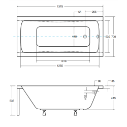 Besco wanna prostokątna Optima 140x70 z białą obudową, syfonem chrom i nóżkami