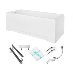 Besco wanna prostokątna Optima Premium 160x70 z białą obudową, syfonem chrom i nóżkami, uchwytami
