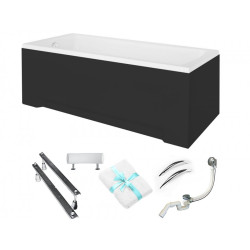 Besco Wanna prostokątna Optima Premium 170x70 z czarną obudową, syfonem i nóżkami