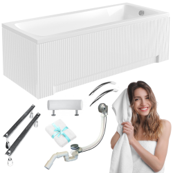 Besco wanna prostokątna Optima Premium 170x70 z białą ryflowaną obudową, syfonem i nóżkami