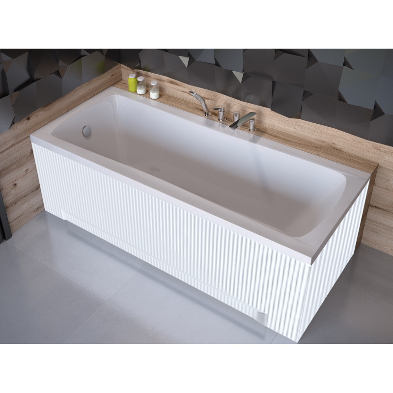 Besco wanna prostokątna Optima Premium 170x70 z białą ryflowaną obudową, syfonem chrom i nóżkami