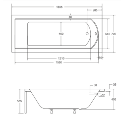 Besco wanna prostokątna Shea 170x70 z syfonem chrom i nóżkami