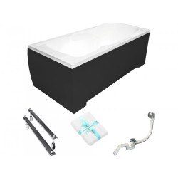 Besco wanna prosotkątna Majka Nova 140x70 z czarną obudową, syfonem i nóżkami