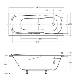 Besco wanna prostokątna Majka Nova 170x70 z czarną obudową, syfonem chrom i nóżkami