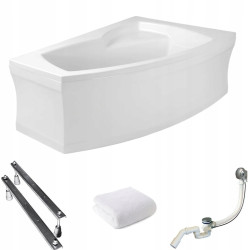 Polimat wanna asymetryczna Frida prawa 160x105 z białą obudową, syfonem i nóżkami