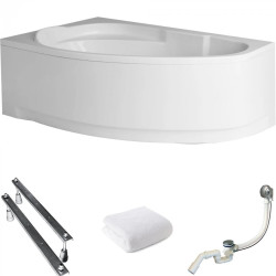 Polimat wanna asymetryczna Marea lewa 160x100 z białą obudową, syfonem i nóżkami