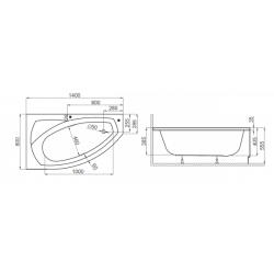 Polimat wanna asymetryczna Frida prawa 140x80 z syfonem i nóżkami