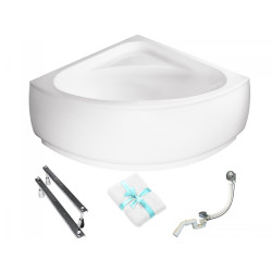 Besco wanna narożna Luksja 148x148 z białą obudową, syfonem i nóżkami