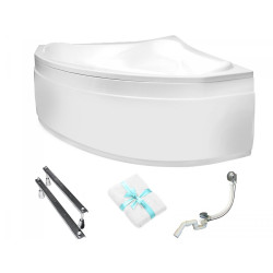 Besco wanna narożna Ewa 134x134 z białą obudową, syfonem i nóżkami