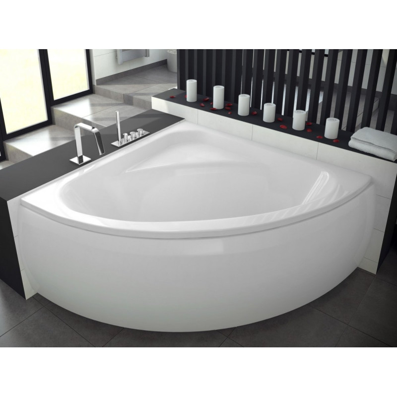 Besco wanna narożna Luksja 148x148 z białą obudową, syfonem chrom i nóżkami