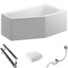 Polimat wanna asymetryczna Selena prawa 140x90 z białą obudową, syfonem i nóżkami