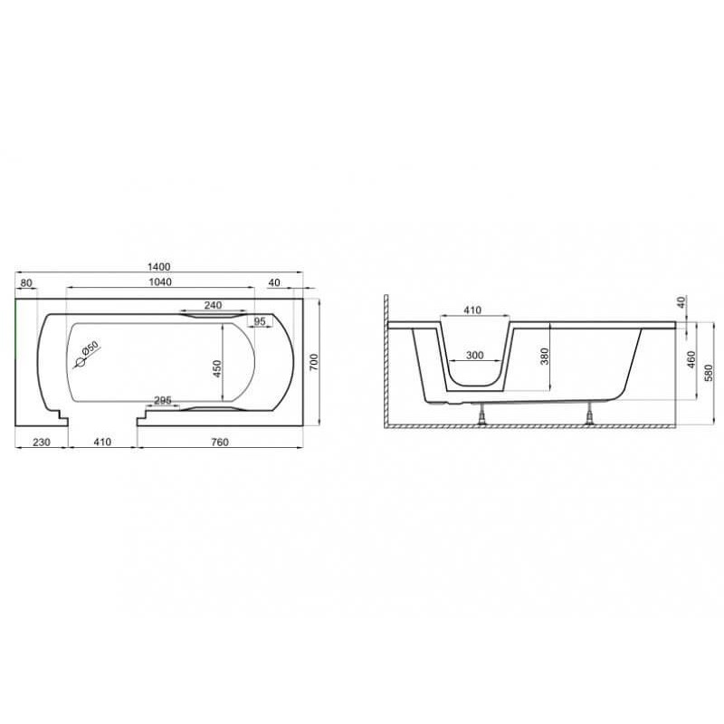 Polimat wanna z drzwiami Vovo 140x70 z nóżkami do zabudowy